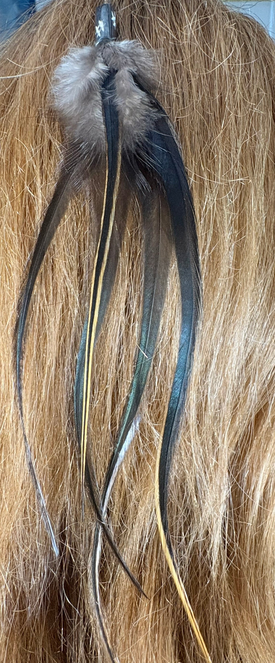 Feather Hair Xtension 7 Ornate Natural Bead (5 Feathers)