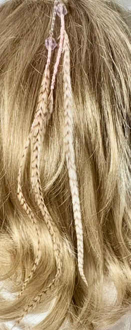 Feather Hair Xtension 12 Pale Pink Chained Crystals Beaded (4 Feathers)