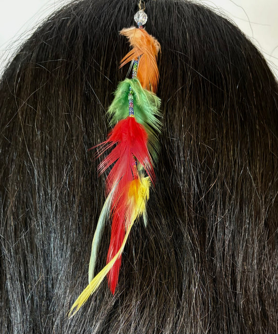 Feather Hair Xtension 47 Crystals Seed Beads (6 Feathers)