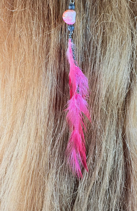 Feather Hair Xtension 60 Coral & Seed Beads (4 Feathers)