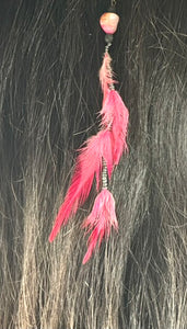 Feather Hair Xtension 60 Coral & Seed Beads (4 Feathers)