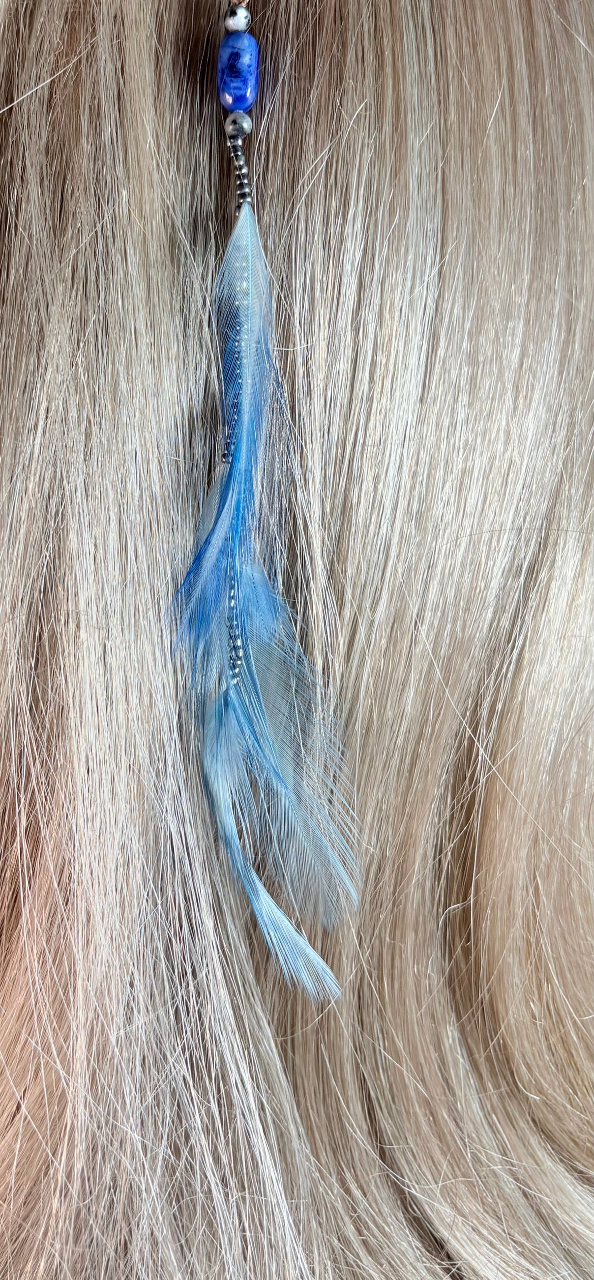 Feather Hair Xtension 60 Gemstone Beads Seed Beads (6 Feathers)