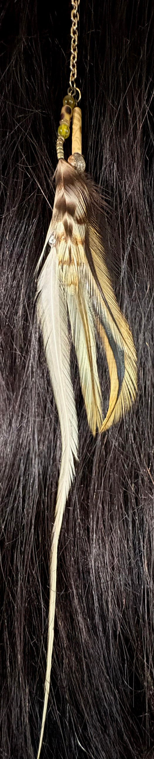 Feather Hair Xtension 71 Gemstones,Chained Crystals Seed Beads (5 Feathers)