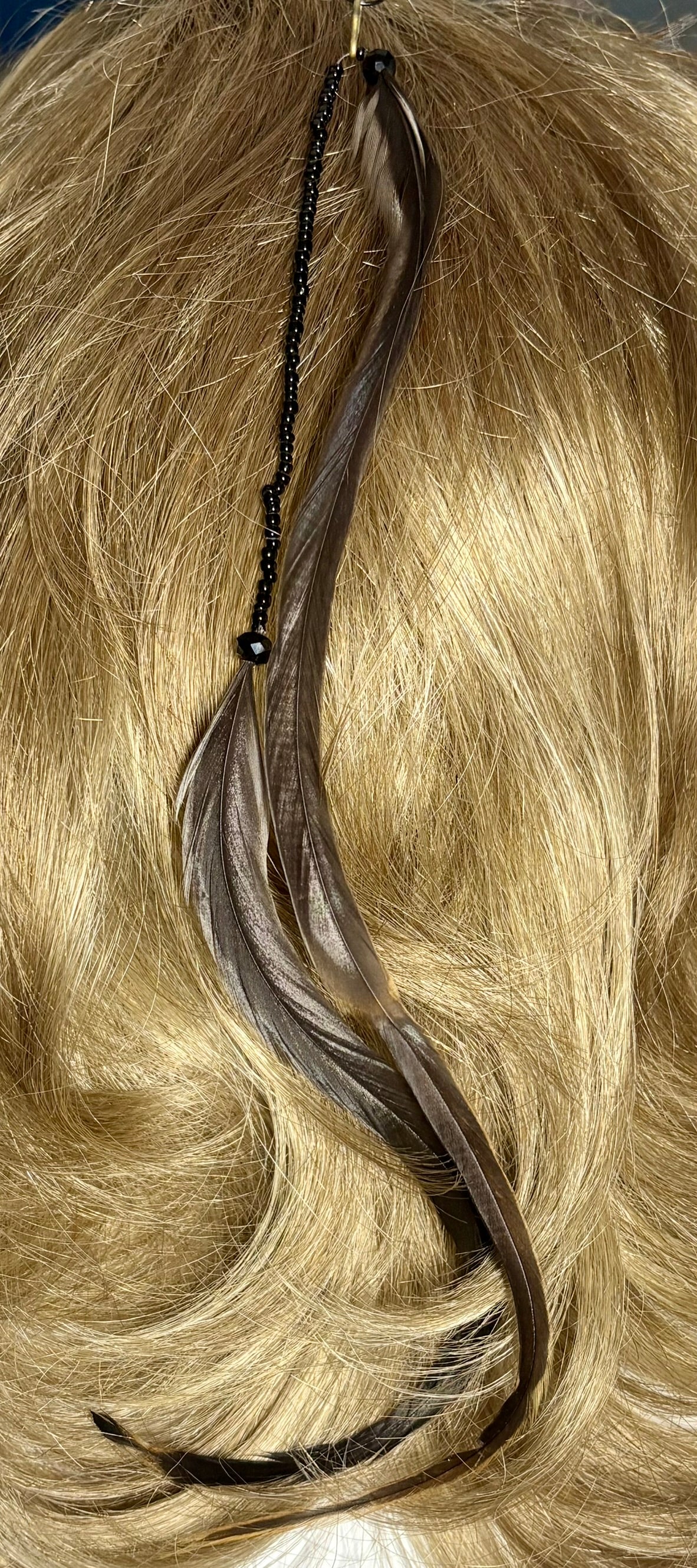 Feather Hair Xtension 74 Crystals Seed Beads (2 Feathers)