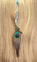 Load image into Gallery viewer, Feather Hair Xtension 78 Peacock Gemstone Seed Beads (5 Feathers)