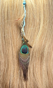 Feather Hair Xtension 78 Peacock Gemstone Seed Beads (5 Feathers)