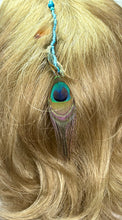 Load image into Gallery viewer, Feather Hair Xtension 78 Peacock Gemstone Seed Beads (5 Feathers)
