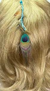 Feather Hair Xtension 78 Peacock Gemstone Seed Beads (5 Feathers)