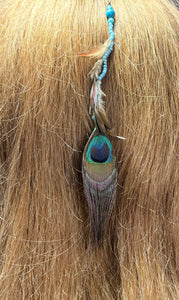 Feather Hair Xtension 78 Peacock Gemstone Seed Beads (5 Feathers)
