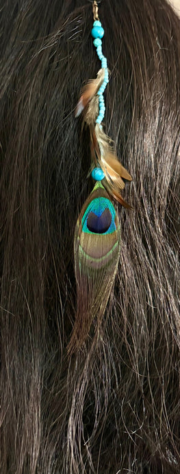 Feather Hair Xtension 78 Peacock Gemstone Seed Beads (5 Feathers)
