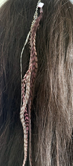 Feather Hair Xtension 84 Natural Beads Crystals Chained (4 Feathers)