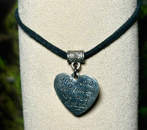 Charming Personal POWER Arm BAND-IT Black Faux Suede "You are always in my heart" Heart (Love/Adventure Endings)