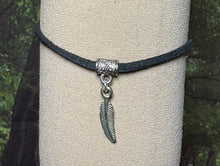 Load image into Gallery viewer, Charming POWER Arm BAND-IT Black Faux Suede Cord Feather (&quot;Love/Adventure&quot; Endings)
