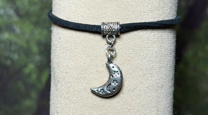 Charming POWER Arm BAND-IT Black Faux Suede Cord Engraved Moon  (