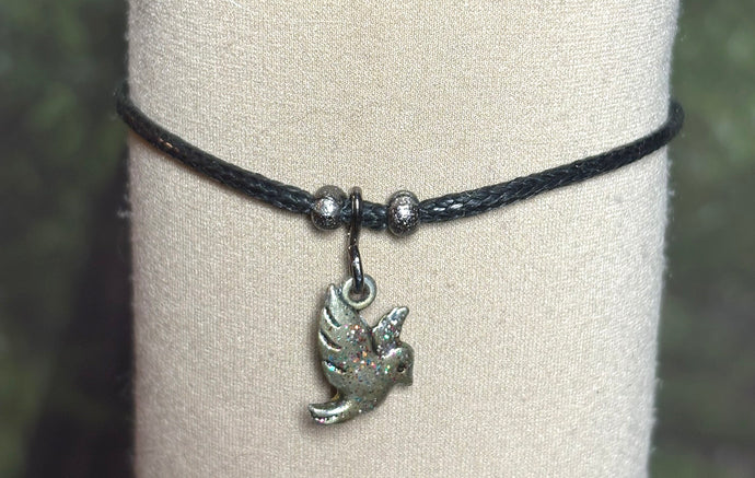 Charming POWER Arm BAND-IT Black Faux Suede Cord Sparkling Dove (