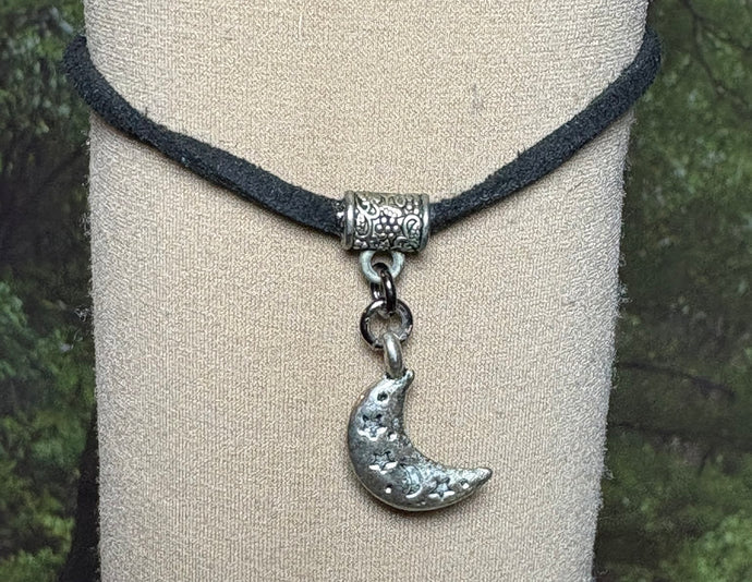 Charming POWER Arm BAND-IT Black Faux Suede Cord Engraved Moon (Endings: 