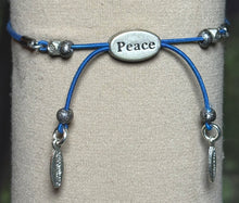 Load image into Gallery viewer, Charming POWER Arm BAND-IT Blue Cord Sparkling Fruitful &quot;Peace&quot; Tree (Endings: &quot;Love/Adventure&quot;)