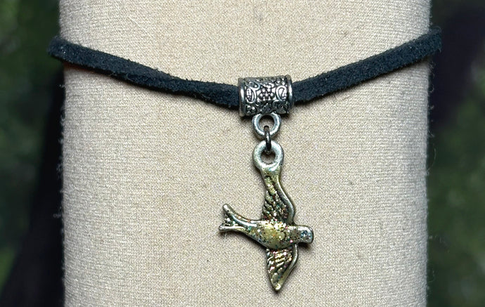 Charming POWER Arm BAND-IT Black Faux Suede Cord Sparkling Bird in Flight (Endings: 