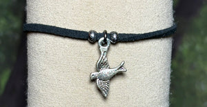 Charming Personal POWER Arm BAND-IT Black Faux Suede Cord Sparkling "Peace" Bird in Flight (Endings: "Love/Adventure")