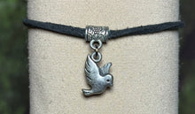 Load image into Gallery viewer, Charming POWER Arm BAND-IT Black Faux Suede Cord Sparkling &quot;Peace&quot; Bird in Flight (Endings: &quot;Love/Adventure&quot;)