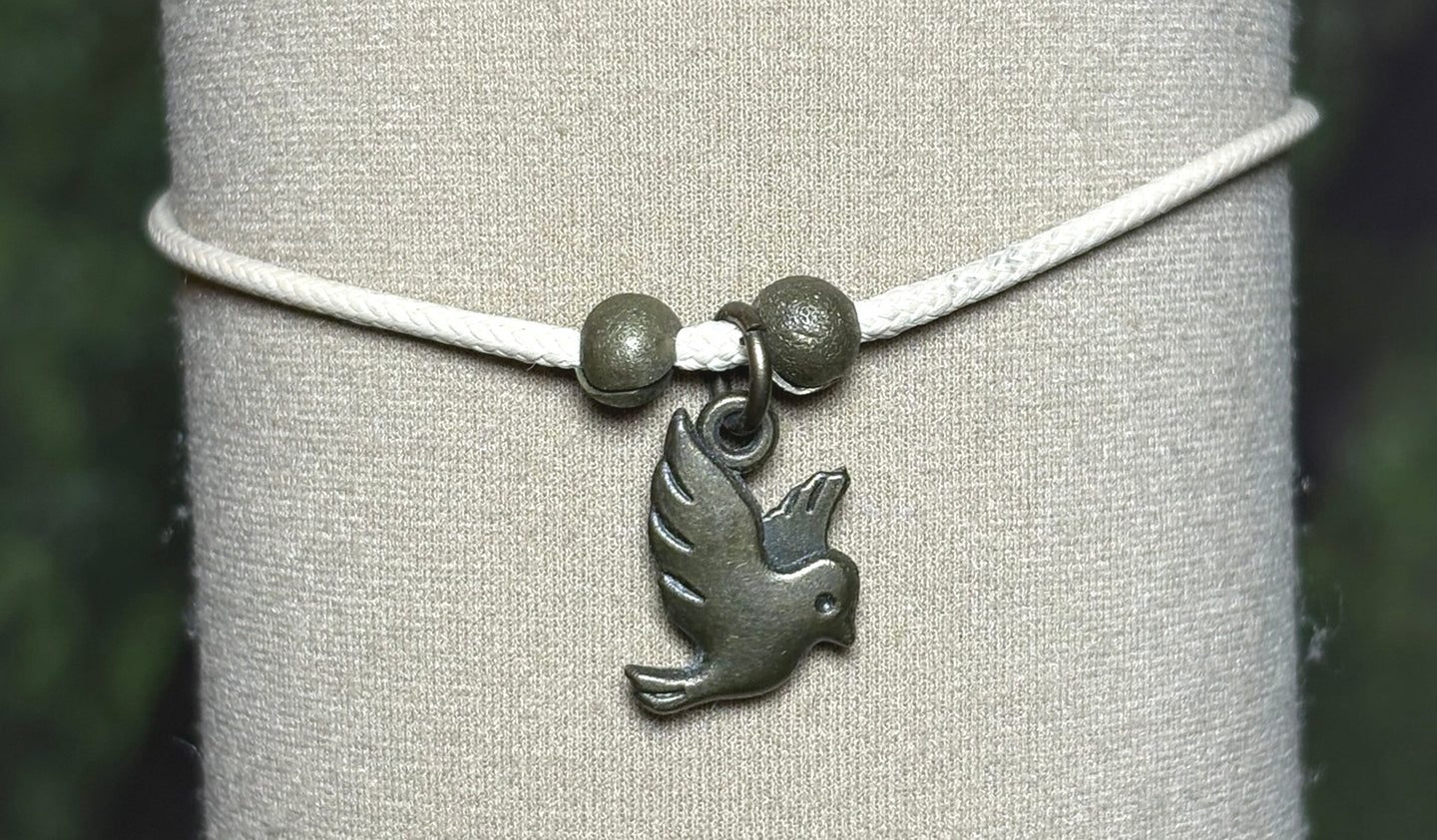 Charming Personal POWER Arm BAND-IT Beige Cord Bronze Dove (Love/Adventure Ending)