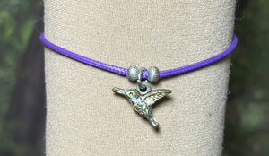 Charming Personal POWER Arm BAND-IT Purple Cord Colorful Peace Hummingbird (Love/Adventure Endings)