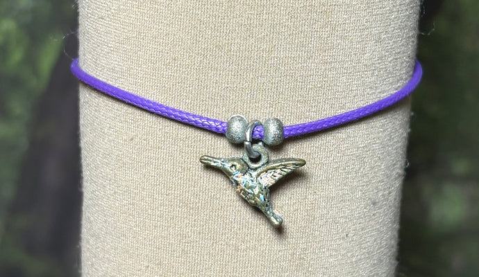 Charming POWER Arm BAND-IT Purple Cord Colorful Peace Hummingbird (Love/Adventure Endings)