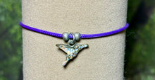 Load image into Gallery viewer, Charming Personal POWER Arm BAND-IT Purple Cord Colorful Peace Hummingbird (Love/Adventure Endings)