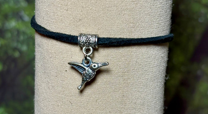 Charming POWER Arm BAND-IT Black Faux Suede Cord Hummingbird (Love/Adventure Endings)