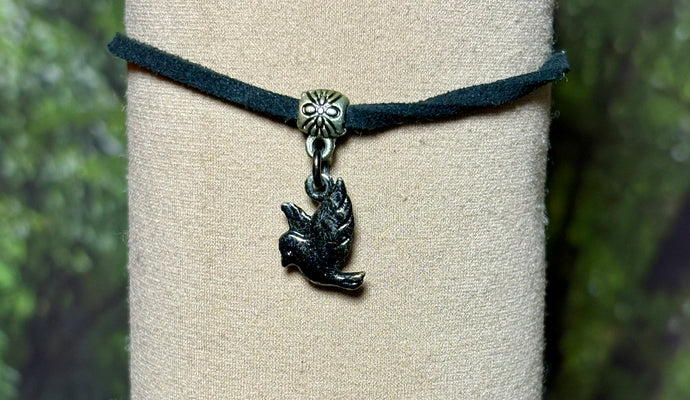 Charming POWER Arm BAND-IT Black Faux Suede Cord Back Sparkling Dove (Love/Adventure Endings)