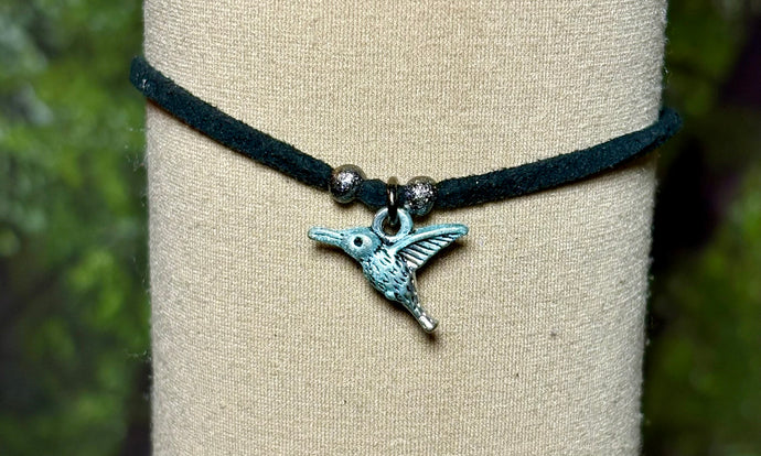 Charming POWER Arm BAND-IT Black Faux Suede Cord Peace Hummingbird (Made with Love Endings)