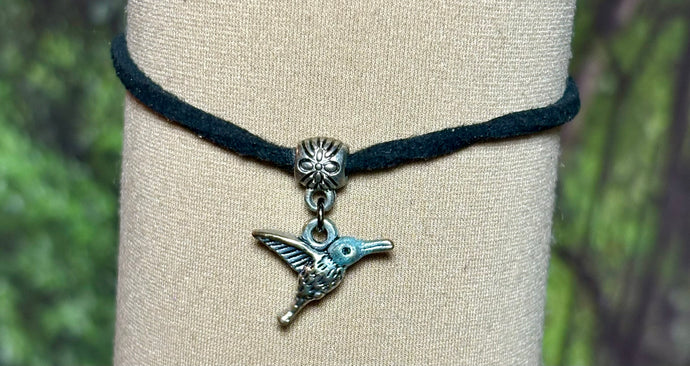 Charming POWER Arm BAND-IT Black Faux Suede Cord Colorful Hummingbird (Love/Adventure Endings)