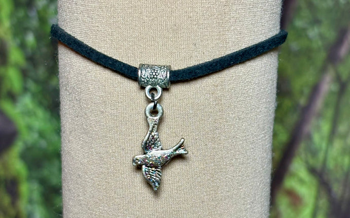 Charming POWER Arm BAND-IT Black Faux Suede Cord Sparkling Bird in Flight (Love/Adventure Endings)