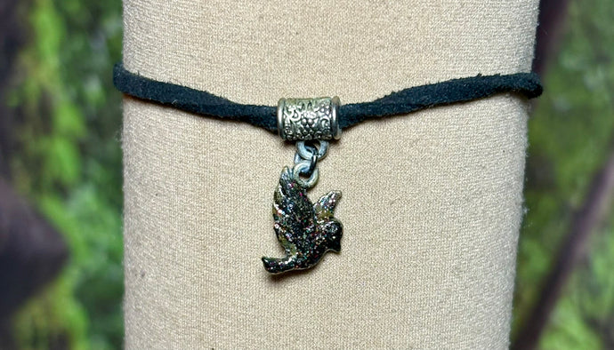 Charming POWER Arm BAND-IT Black Faux Suede Cord Black Sparkling Dove (Love/Adventure Endings)