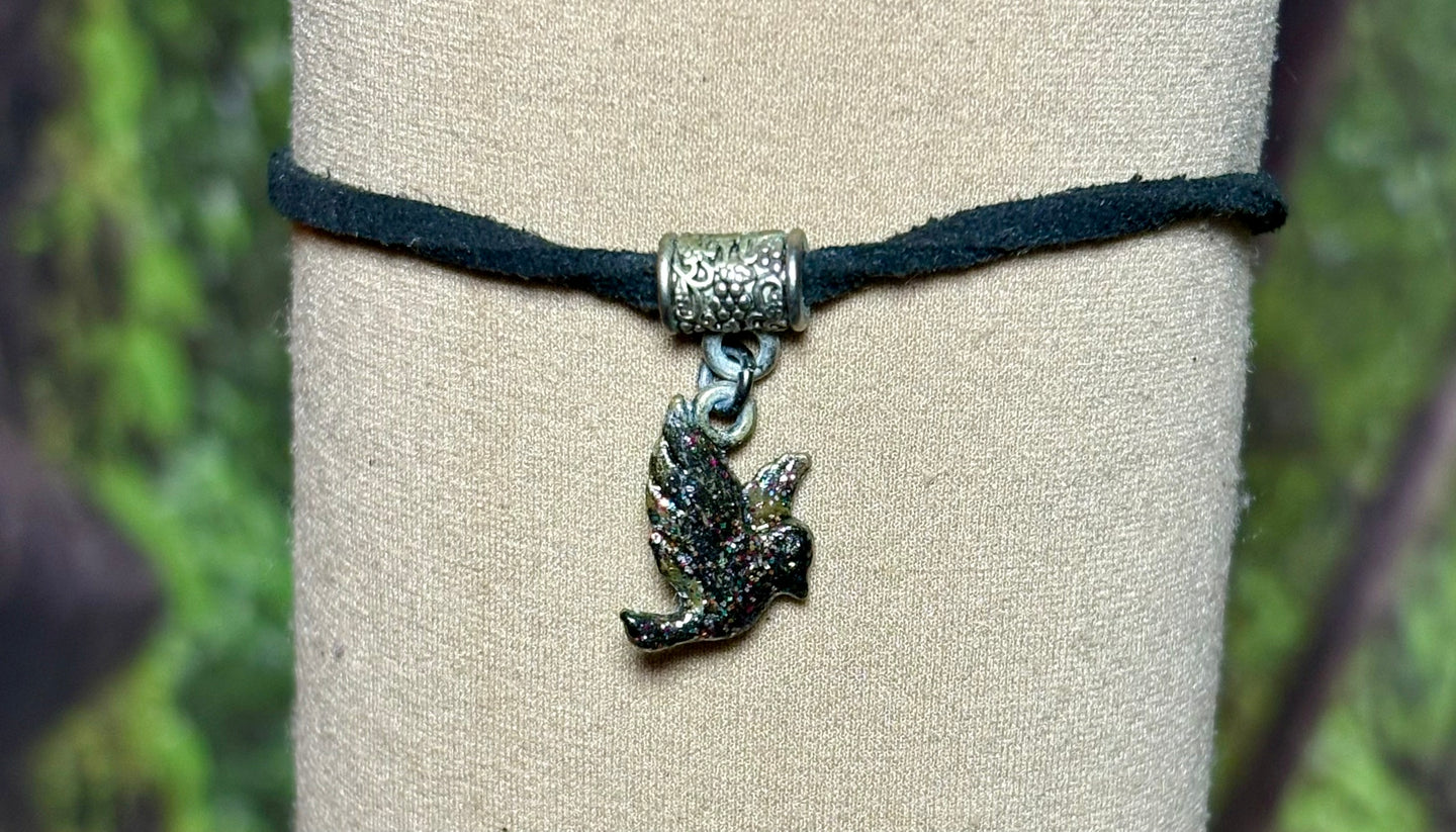 Charming POWER Arm BAND-IT Black Faux Suede Cord Black Sparkling Dove (Love/Adventure Endings)