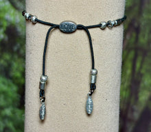 Load image into Gallery viewer, Charming POWER Arm BAND-IT Black Faux Suede Cord LOVE Dove (Love/Adventure Endings)