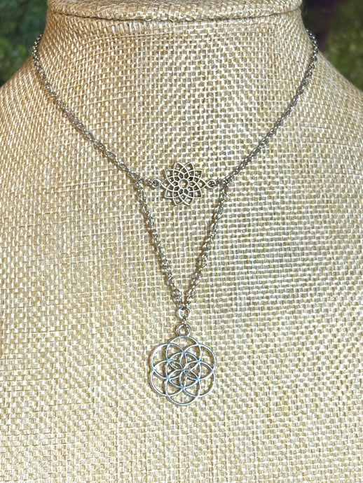 BAND-IT SilverTone Arched Double Flower of Life