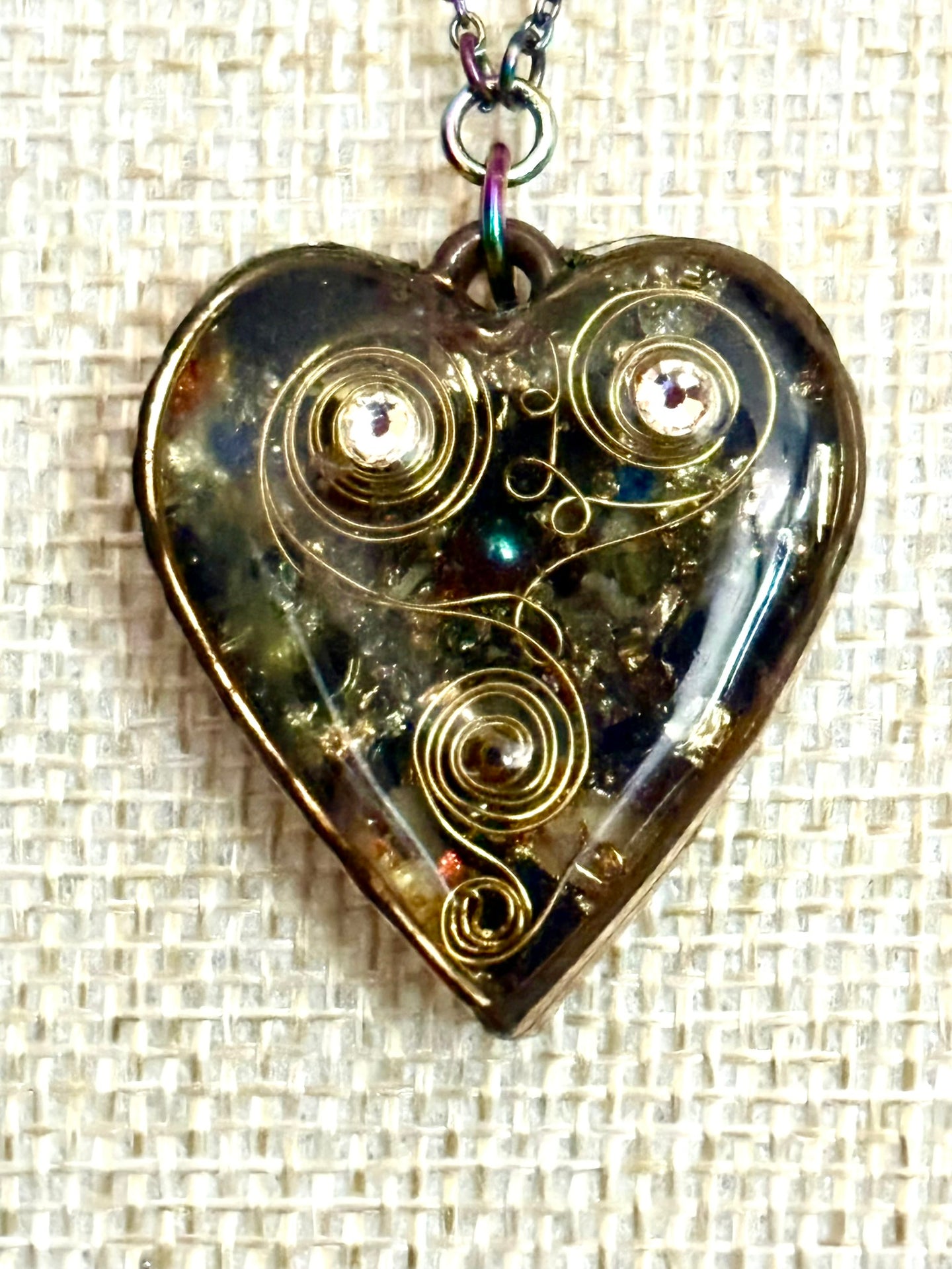 Orgonic POWER BAND-IT Bronze Chain Hand Crafted Reversible Orgonic Heart Magnetic Crystal Coils