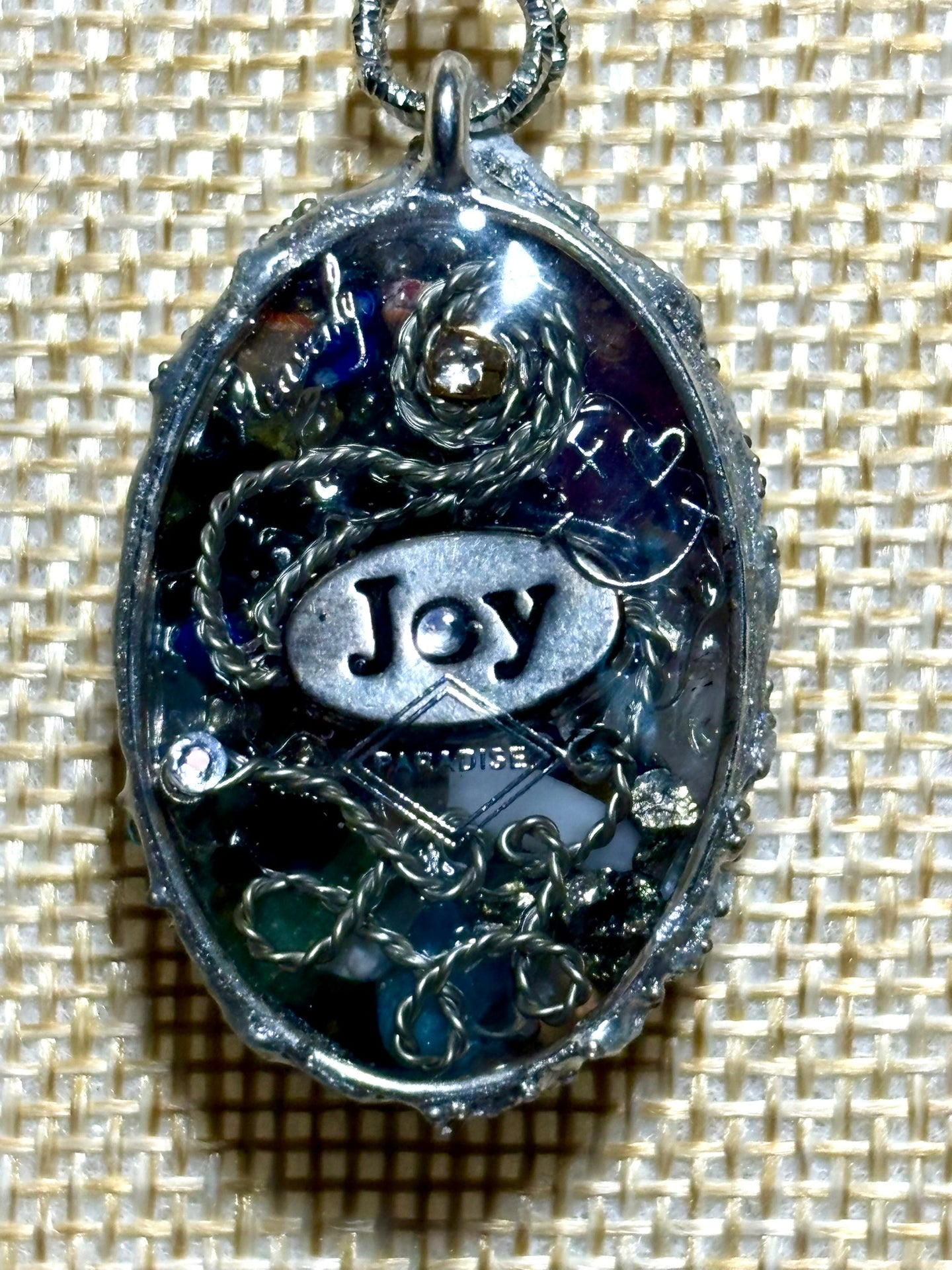 Orgonic POWER BAND-IT Silver Tone Chain Hand Crafted Reversible Orgonic JOY Ellipse 