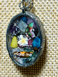 Orgonic POWER BAND-IT Silver Tone Chain Hand Crafted Reversible Orgonic JOY Ellipse "Heavenly Paradise" Magnetic Crystal Coils "you make me happy"