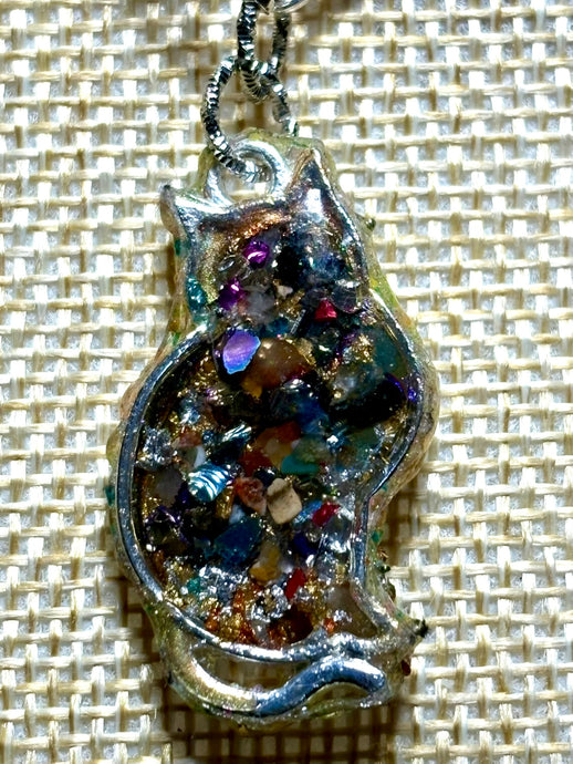 Orgonic POWER BAND-IT Silver Tone Chain Hand Crafted Reversible Cat