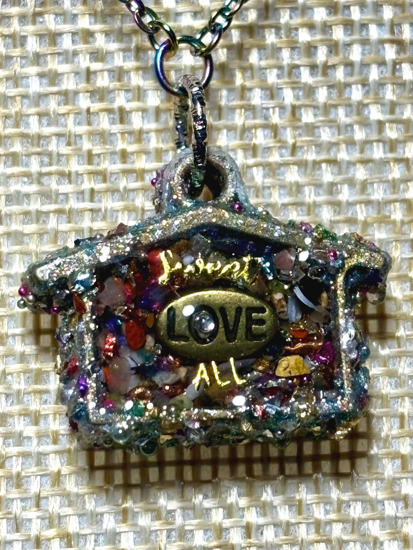 Orgonic POWER BAND-IT Rainbow Stainless Chain Hand Crafted Orgonic Reversible LOVE Hut