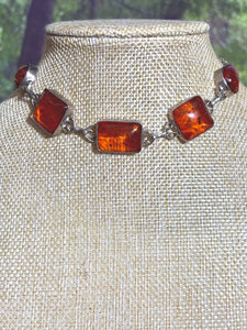BAND-IT Hand Crafted Real Silver and Genuine Amber Gemstones
