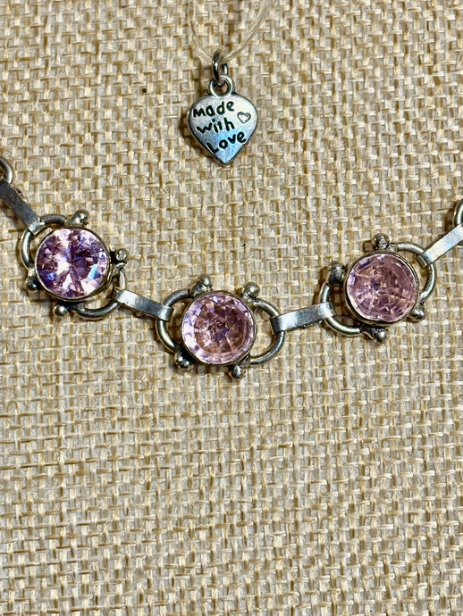 BAND-IT Hand Crafted Real Silver and Genuine Pink Gemstones
