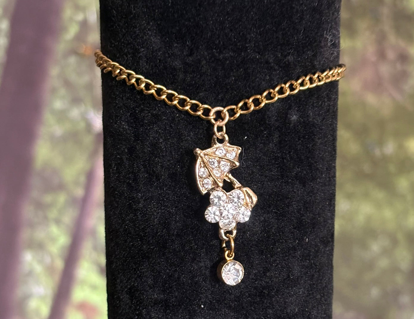 Precious POWER Arm/Ankle BAND-IT Gold Filled Chain Umbrella & Flower Leaf Dangles