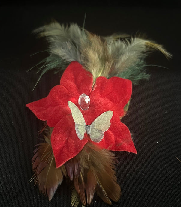 CLIP-IT Faux Flower SCLFFF1 Velvety Red Holly Butterfly w/Feathers