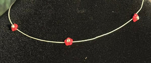 Jeweled XTension Limited Edition Repositionable Red Glass Flowers on Blonde Unbreakable Thread Bonus Matching Removable END-ITs (2 Faceted Glass Crystal Drops)