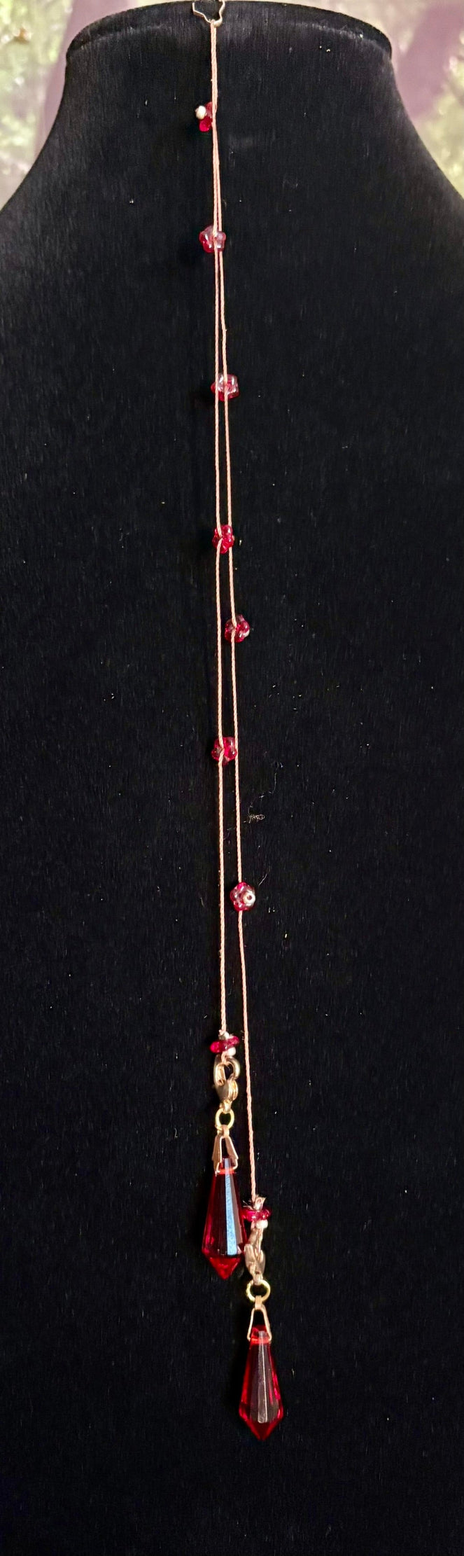 Limited Edition Jeweled XTension Repositionable Red Glass Flowers Gemstone Centers on Dark Blonde Unbreakable Thread Bonus Matching Portalble Instant END-ITs (2 Faceted Glass Crystal Drops)