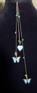 Jeweled XTension Limited Edition Repositionable Teal Glass Flowers on Dark Blonde Unbreakable Thread Bonus Matching Portable Instant END-ITs (2 Ornate Butterflies)