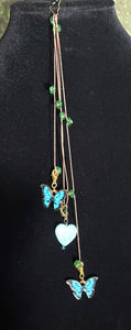 Jeweled XTension Limited Edition Repositionable Teal Glass Flowers on Dark Blonde Unbreakable Thread Bonus Matching Portable Instant END-ITs (2 Ornate Butterflies)